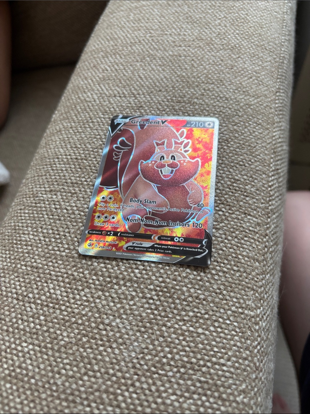 Pokemon Greedent V Holographic Red Orange Card